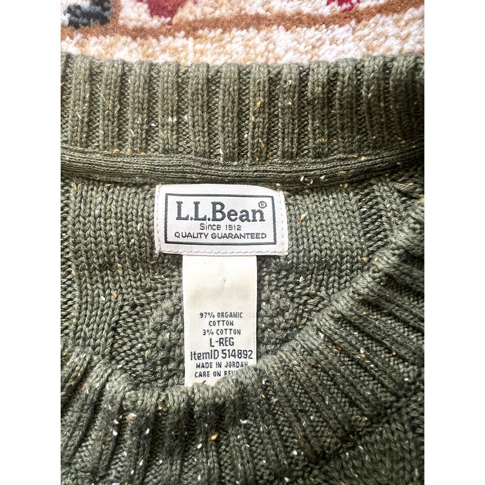 LL Bean Green Speckled Cable Knit Sweater Size Large Mens Organic Cotton - Picture 3 of 5